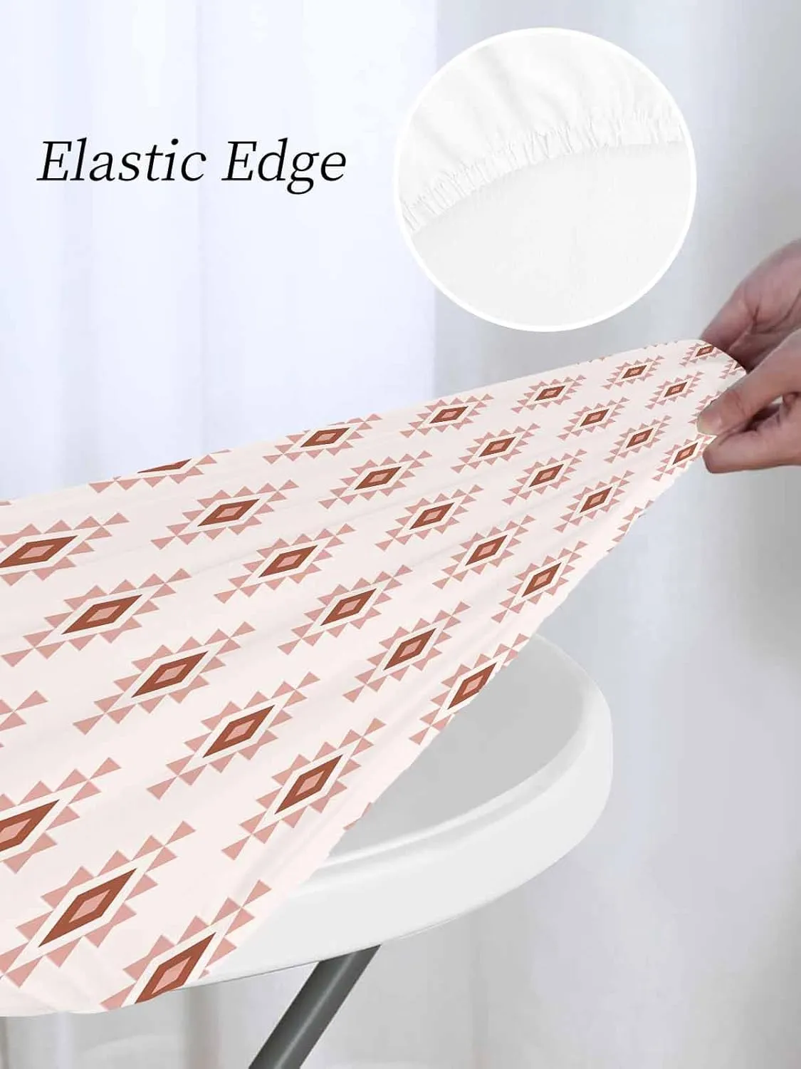 Round Fitted Tablecloth Abstract Bohemian Ethnic Totem Waterproof Table Cover for Indoor Outdoor Holiday Party Pink Aztec Tribal Pattern Elastic Edged Tablecloths Fit Up 36"-44" Tables