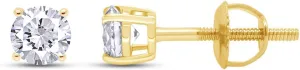 Round Lab Grown or Natural Diamond Stud (IGI Certified 0.70 ct & up) Popular Plus Quality Screw Back Earrings in 14k Solid Gold, 0.04 Ctw & Up,Gift For Her