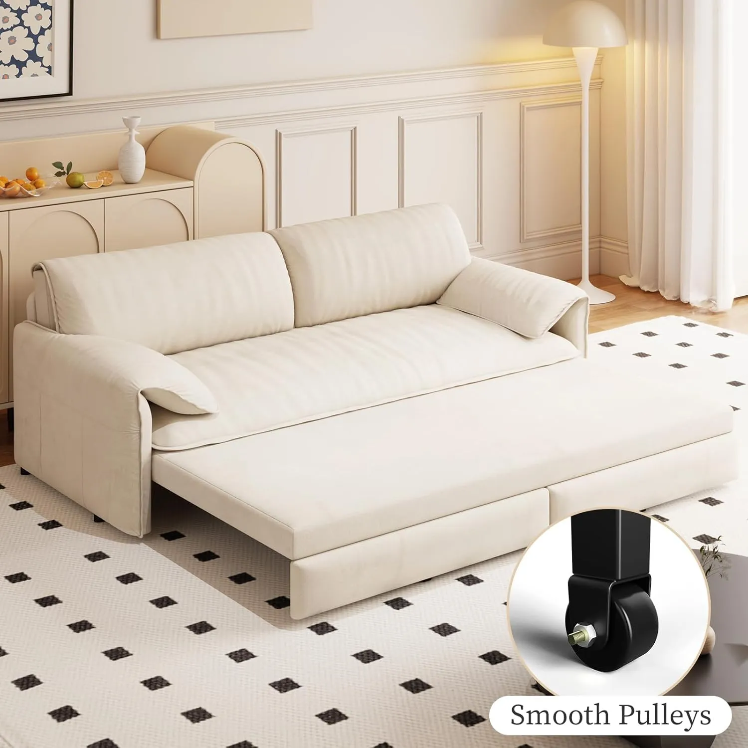 Rovibek 66" Sleeper Sofa Couch Bed Queen Size, 3 in 1 Futon Sofa Bed Queen Size, Convertible Sofa Bed Couch Pull Out Loveseat Sleeper Chaise for Living Room, Apartment, Small Space (White)