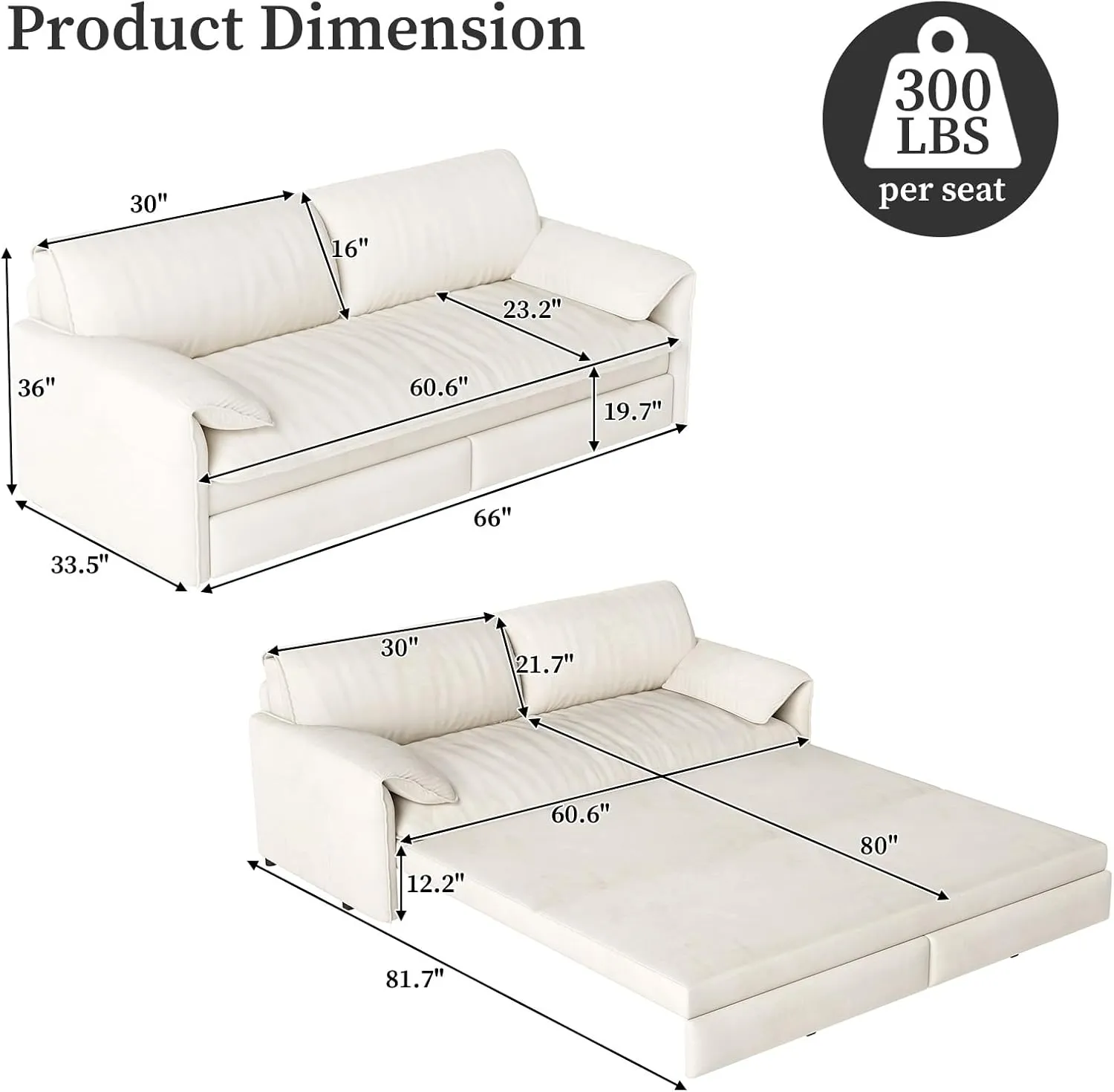 Rovibek 66" Sleeper Sofa Couch Bed Queen Size, 3 in 1 Futon Sofa Bed Queen Size, Convertible Sofa Bed Couch Pull Out Loveseat Sleeper Chaise for Living Room, Apartment, Small Space (White)