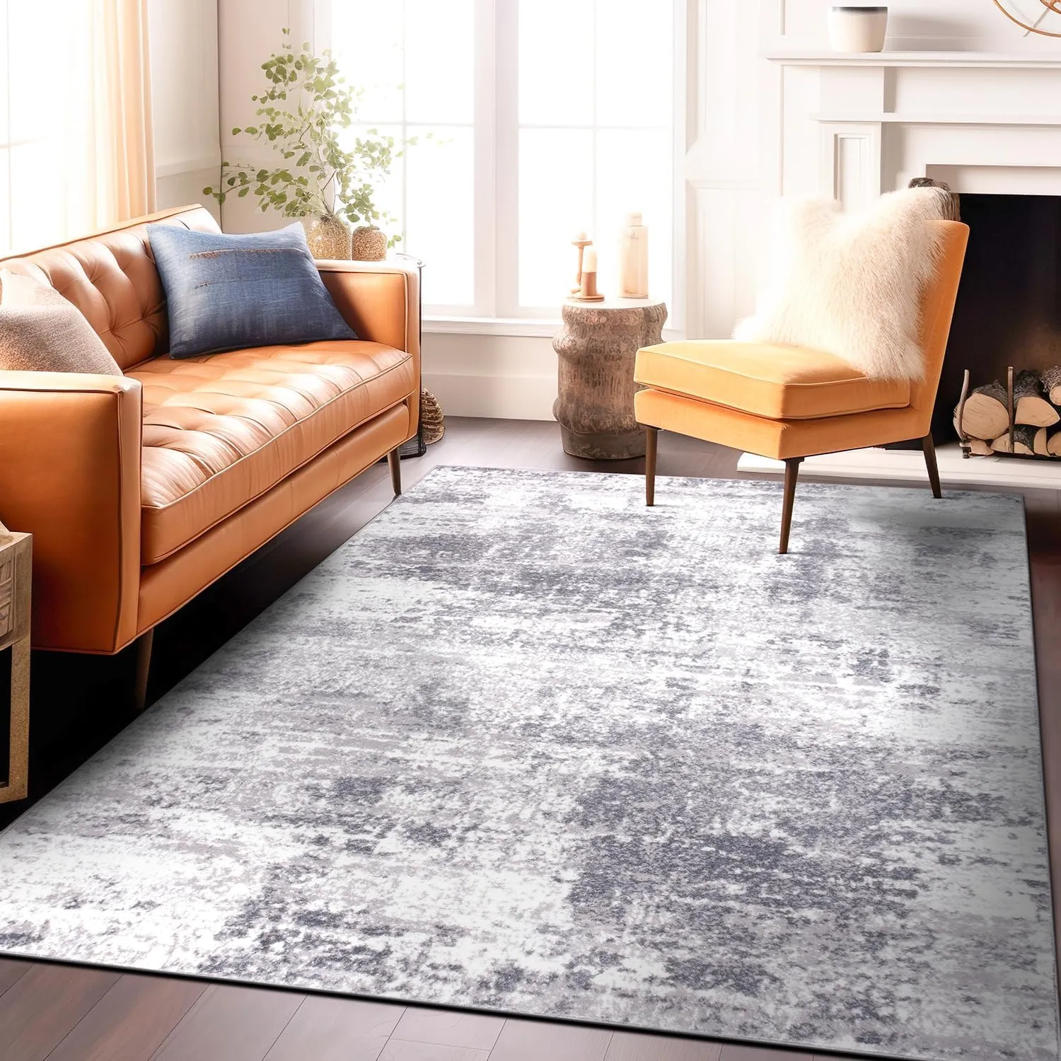 Rugshop Distressed Abstract Area Rug 3'3"x 5' Gray