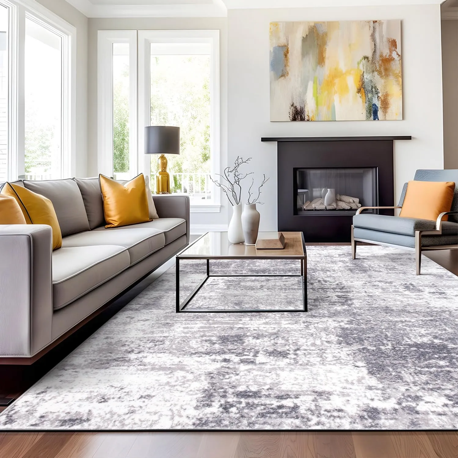 Rugshop Distressed Abstract Area Rug 3'3"x 5' Gray