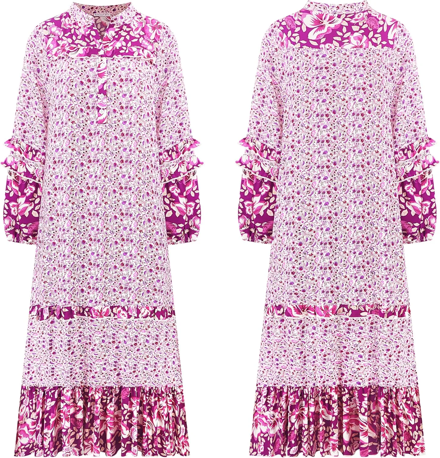 R.Vivimos Women's Long Sleeve Floral Print Bohemian Maxi Dresses with Slit