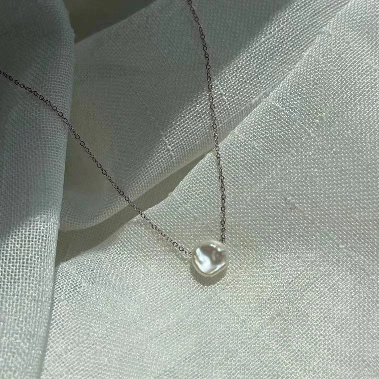 S925 Keshi Flower Pearl Small 8mm Necklace 16-18 Inches Spring Ring