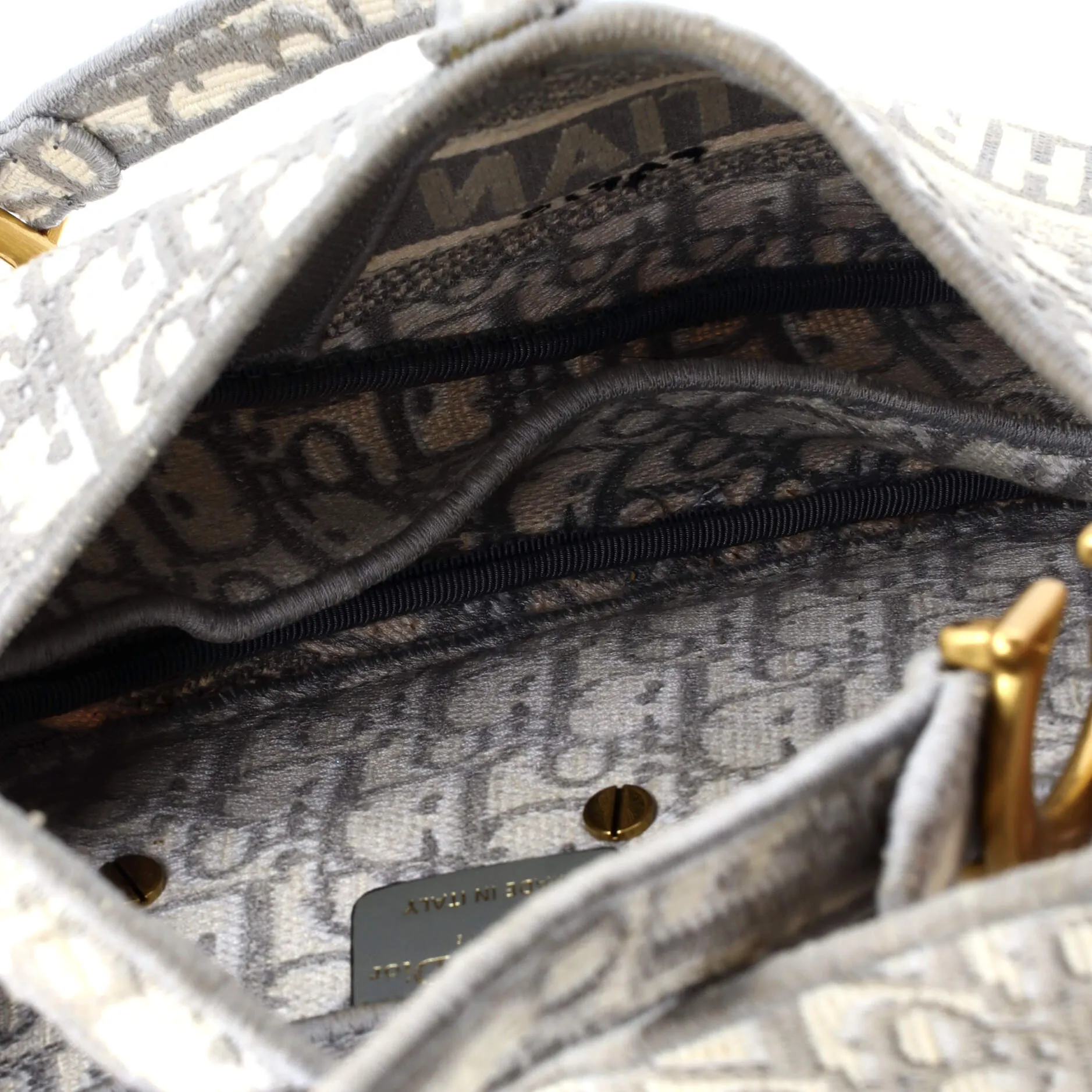 Saddle Handbag Logo Embroidered Oblique Canvas Medium
