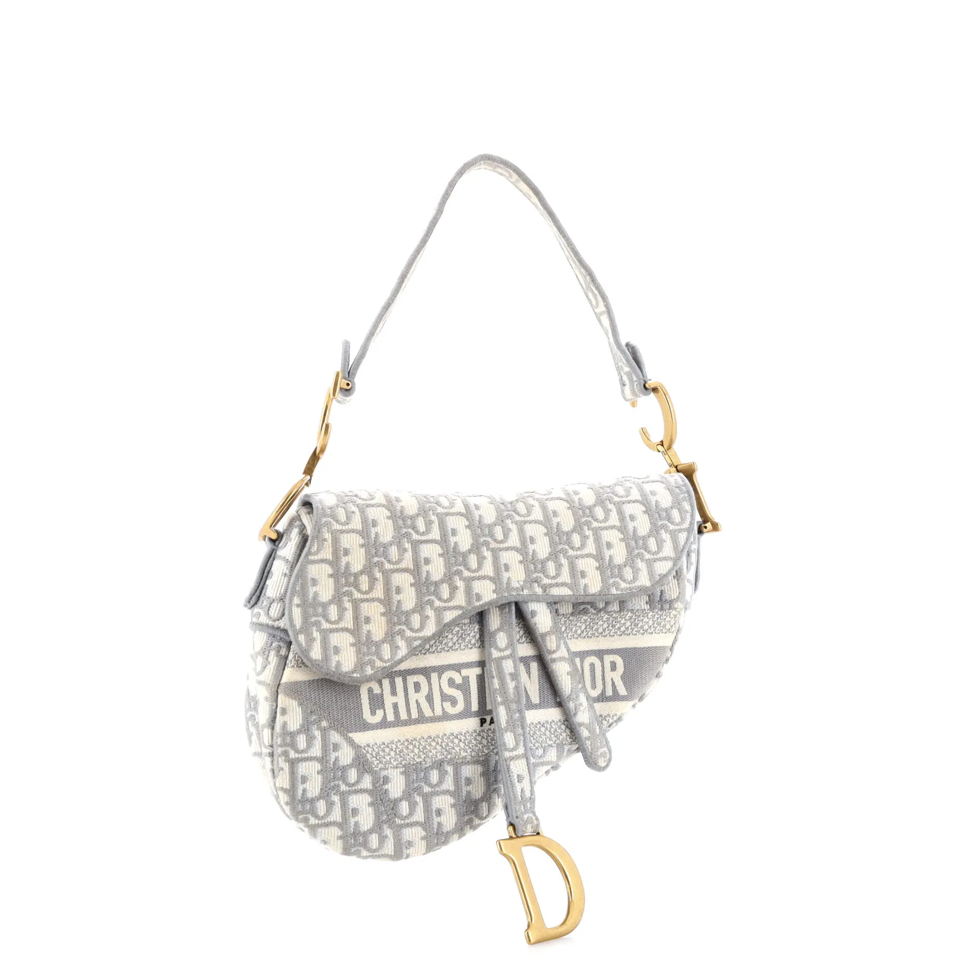 Saddle Handbag Logo Embroidered Oblique Canvas Medium