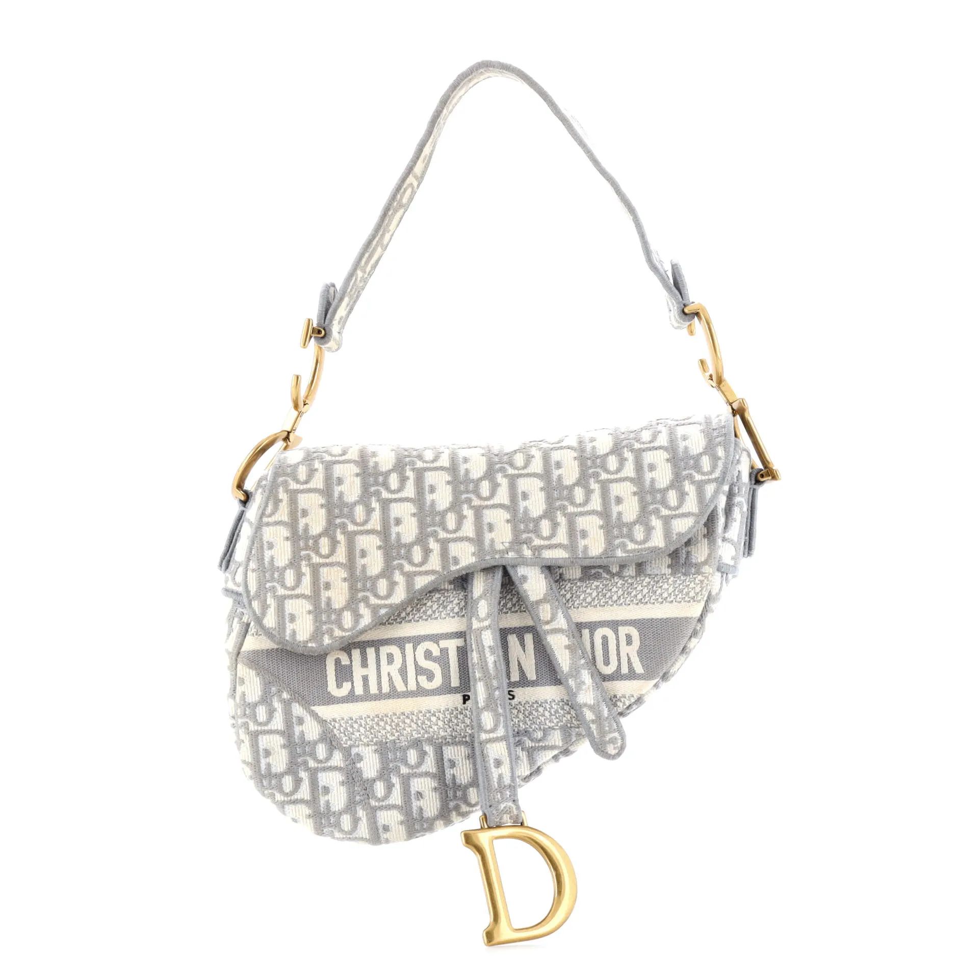 Saddle Handbag Logo Embroidered Oblique Canvas Medium