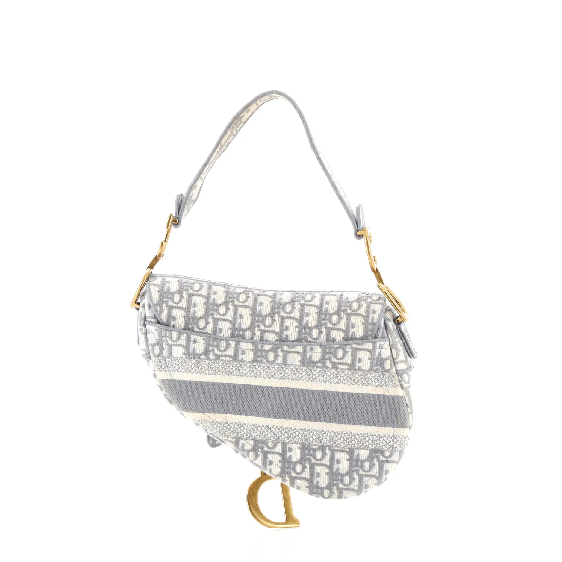 Saddle Handbag Logo Embroidered Oblique Canvas Medium