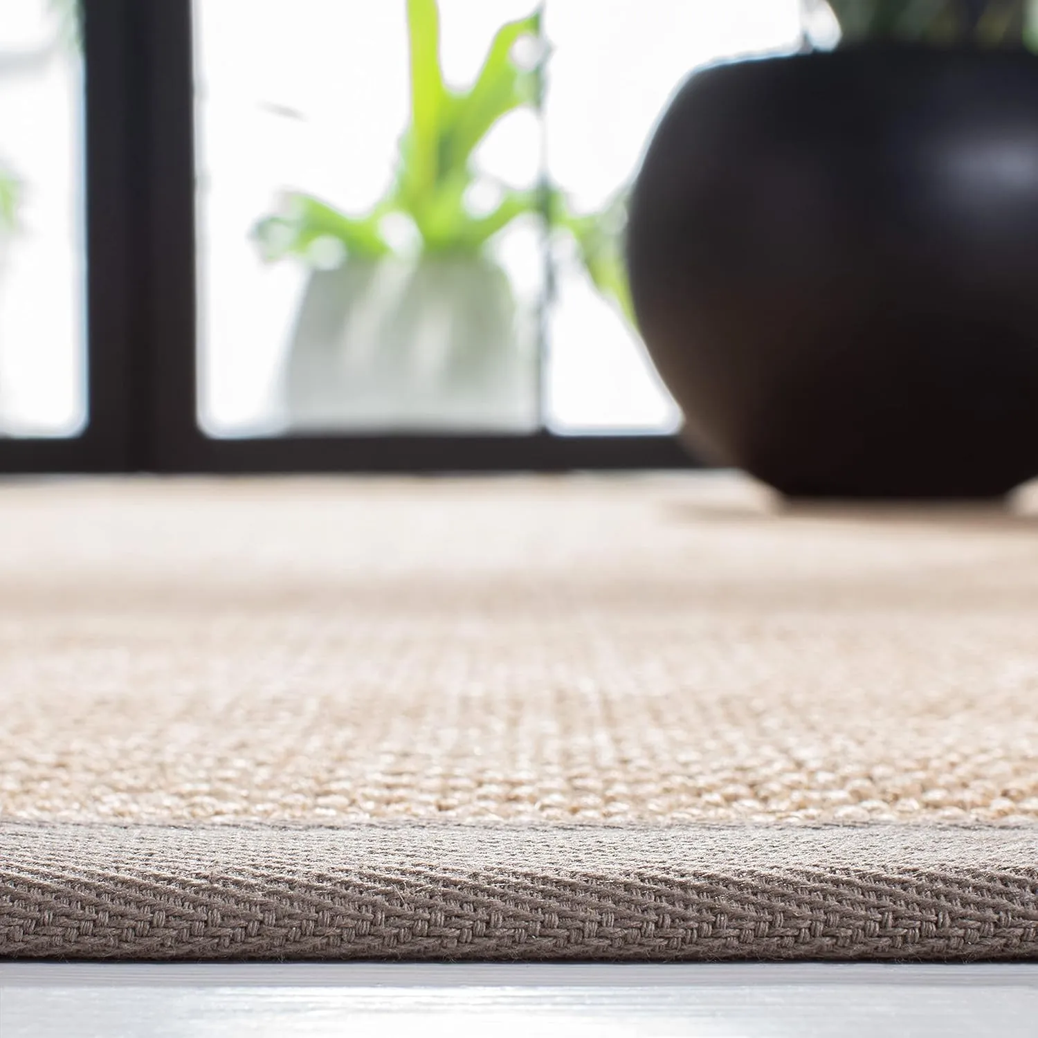 SAFAVIEH Natural Fiber Collection 6' Square Maize / Grey NF141G Border Sisal Area Rug
