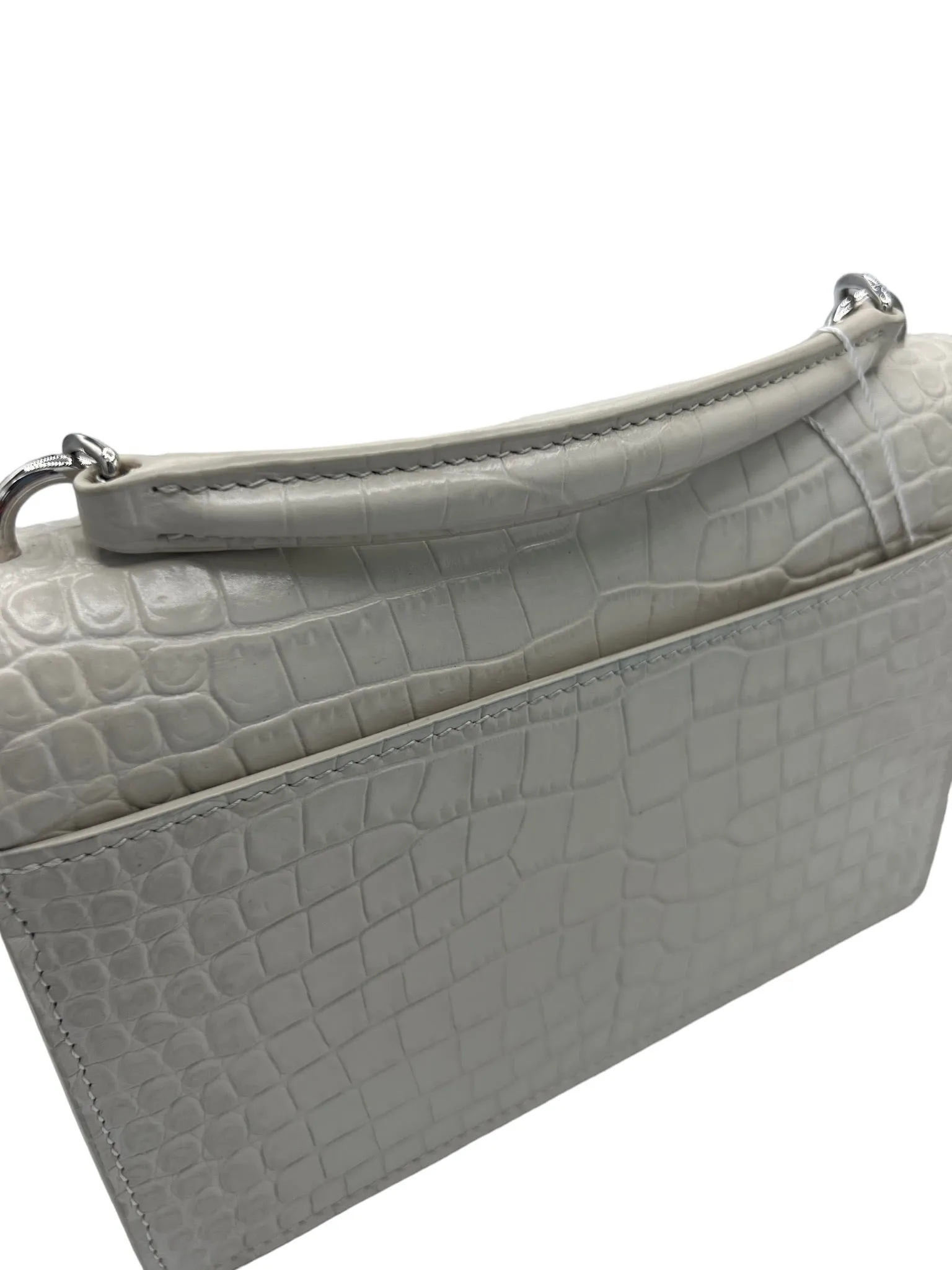 SAINT LAURENT - Blanc Vintage Crocodile Embossed Calfskin Medium Sunset
