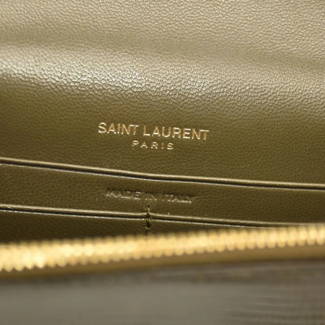 SAINT LAURENT  Calfskin Crocodile Embossed Medium Classic Monogram Kate Tassel Satchel Green