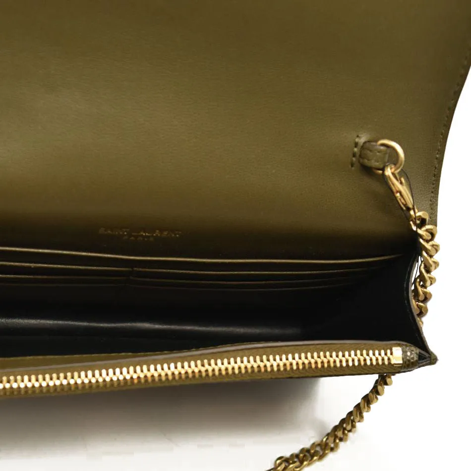 SAINT LAURENT  Calfskin Crocodile Embossed Medium Classic Monogram Kate Tassel Satchel Green