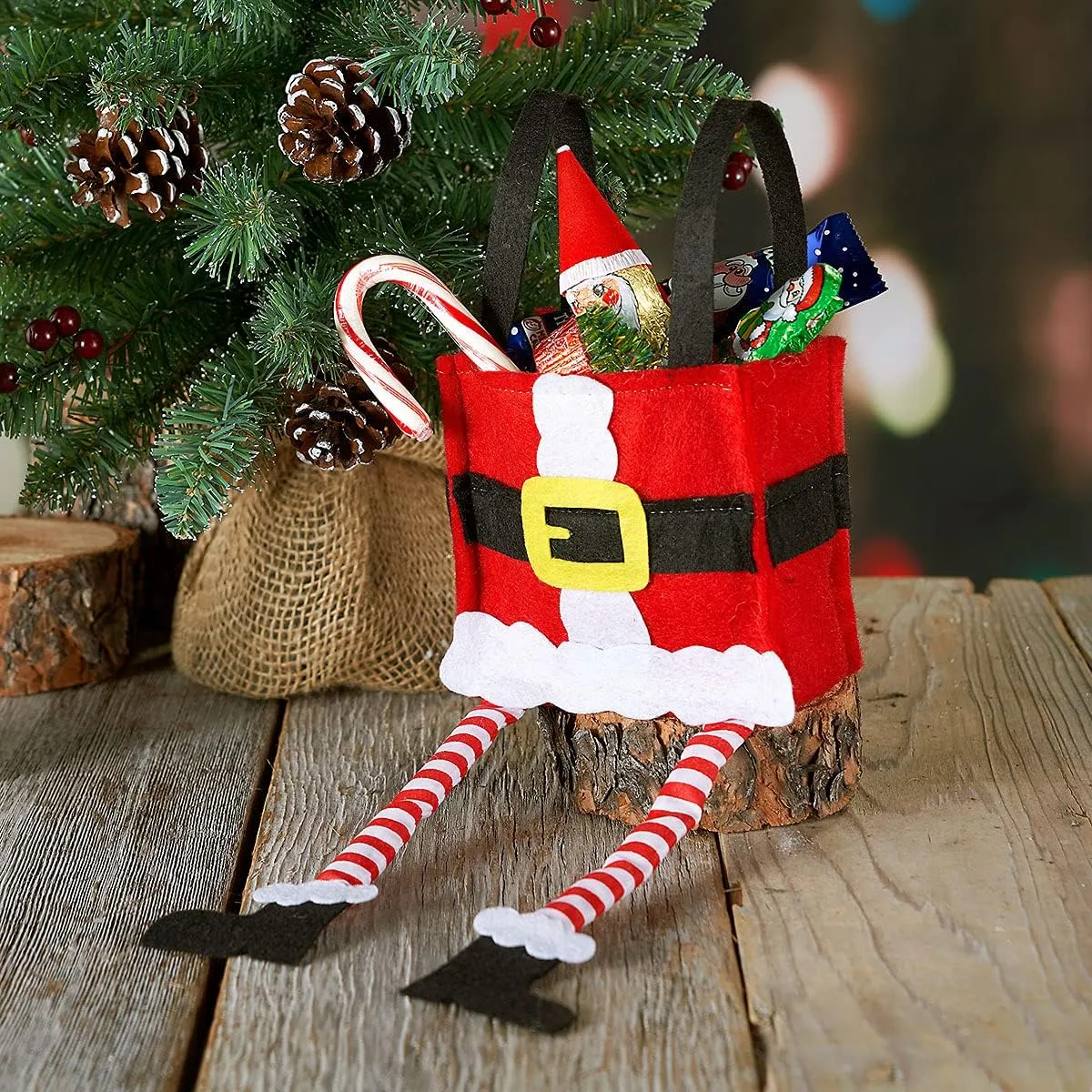 Santa Pants Christmas Treat Bags, Set of 6 Gift Bags for Children Holiday Parties Teachers Decorations