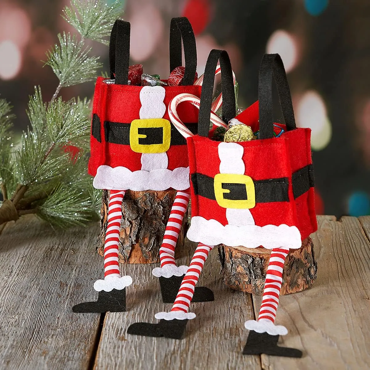 Santa Pants Christmas Treat Bags, Set of 6 Gift Bags for Children Holiday Parties Teachers Decorations
