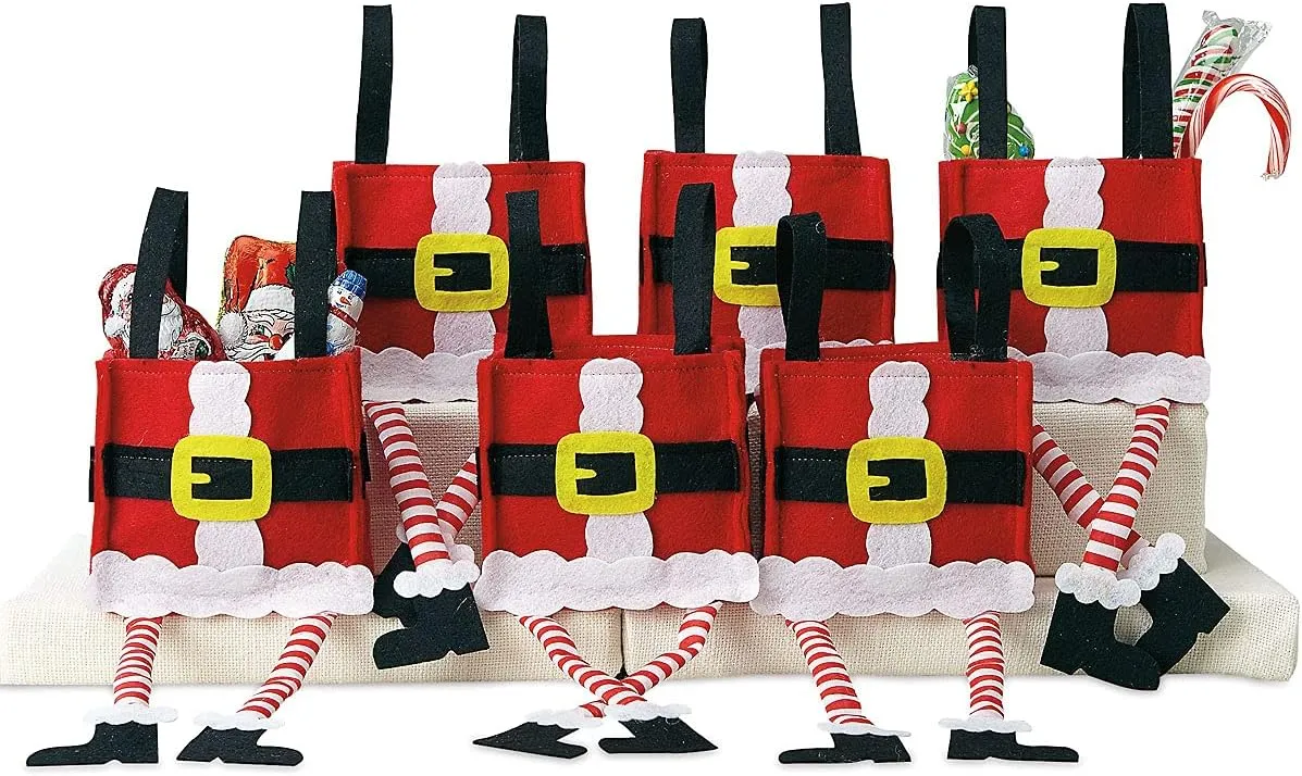 Santa Pants Christmas Treat Bags, Set of 6 Gift Bags for Children Holiday Parties Teachers Decorations