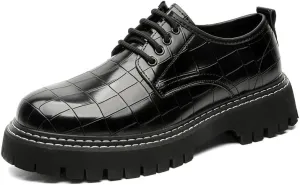 Santimon Men's Crocodile Embossed Oxford Shoes, Chunky Platform Dress Shoes with Non-Slip Sole, Lace-Up Business Casual Shoe