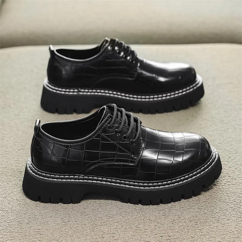 Santimon Men's Crocodile Embossed Oxford Shoes, Chunky Platform Dress Shoes with Non-Slip Sole, Lace-Up Business Casual Shoe