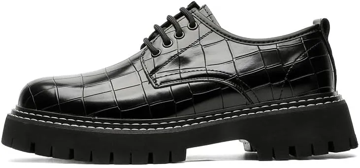 Santimon Men's Crocodile Embossed Oxford Shoes, Chunky Platform Dress Shoes with Non-Slip Sole, Lace-Up Business Casual Shoe