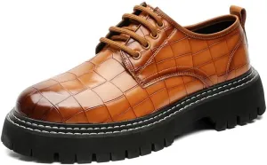 Santimon Men's Crocodile Embossed Oxford Shoes, Chunky Platform Dress Shoes with Non-Slip Sole, Lace-Up Business Casual Shoe
