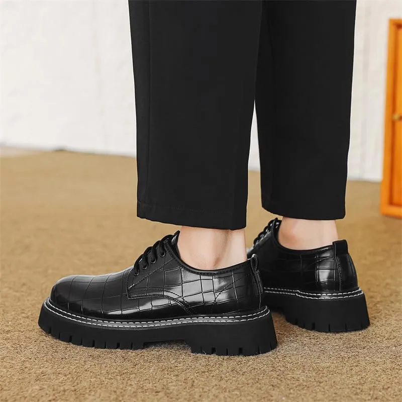 Santimon Men's Crocodile Embossed Oxford Shoes, Chunky Platform Dress Shoes with Non-Slip Sole, Lace-Up Business Casual Shoe