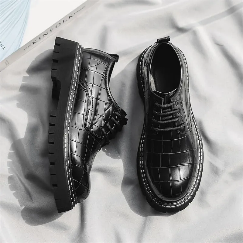 Santimon Men's Crocodile Embossed Oxford Shoes, Chunky Platform Dress Shoes with Non-Slip Sole, Lace-Up Business Casual Shoe