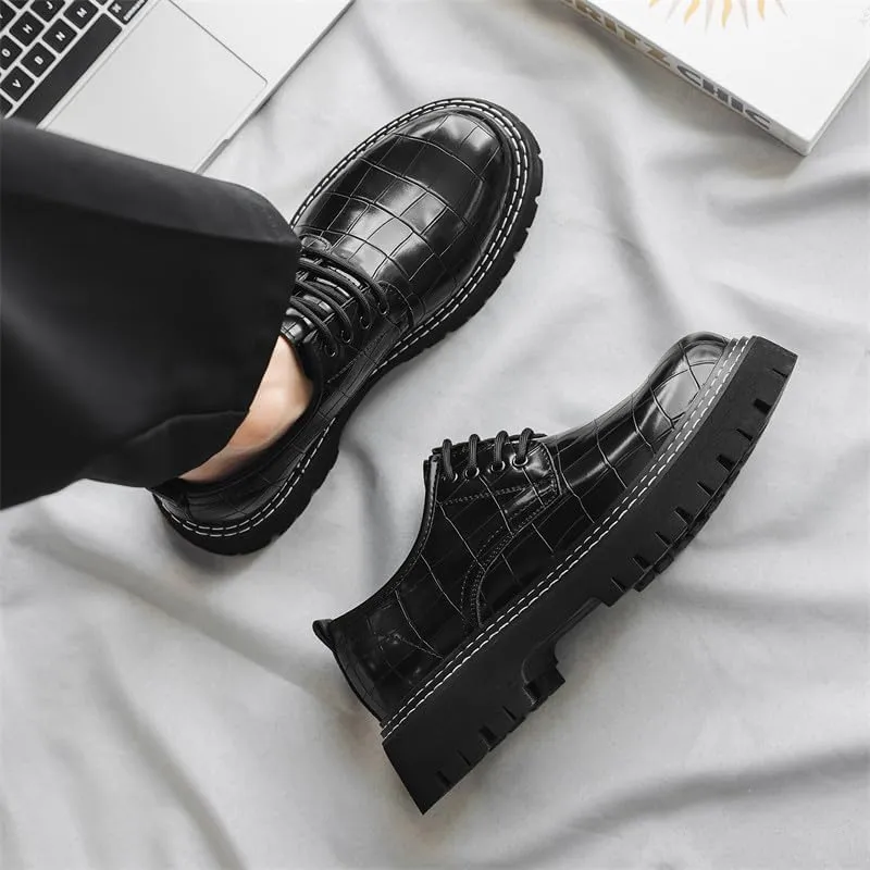 Santimon Men's Crocodile Embossed Oxford Shoes, Chunky Platform Dress Shoes with Non-Slip Sole, Lace-Up Business Casual Shoe
