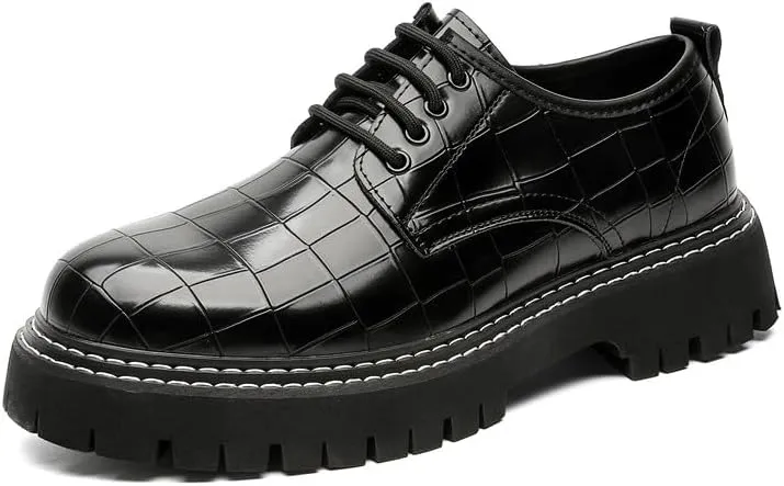 Santimon Men's Crocodile Embossed Oxford Shoes, Chunky Platform Dress Shoes with Non-Slip Sole, Lace-Up Business Casual Shoe