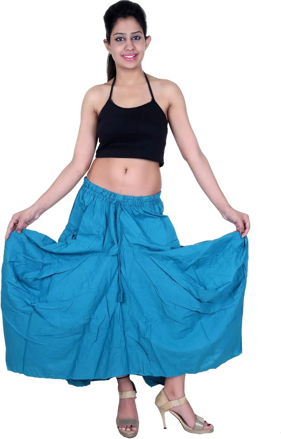 SARJANA HANDICRAFTS Women Cotton Solid Pockets Skirt Hippie Afghani Ethnic