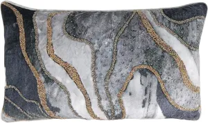 SARO LIFESTYLE Elegant Embroidered Velvet Swirl Pillow Cover, 12"x20", Slate