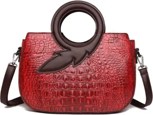 Satchel Bag for Women Crocodile-Embossed Pattern Handbag Ring Top Handle Shoulder Bag Embossed Leather Tote Purse