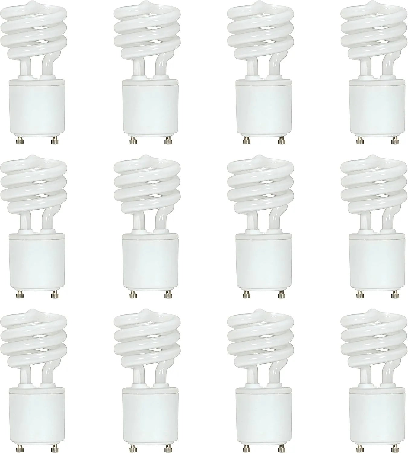 Satco S8203-12PK T2 Mini-Spiral CFL Light Bulb, Bi-Pin/GU24 Base, 13 Watts, 2700K (12 Pack)