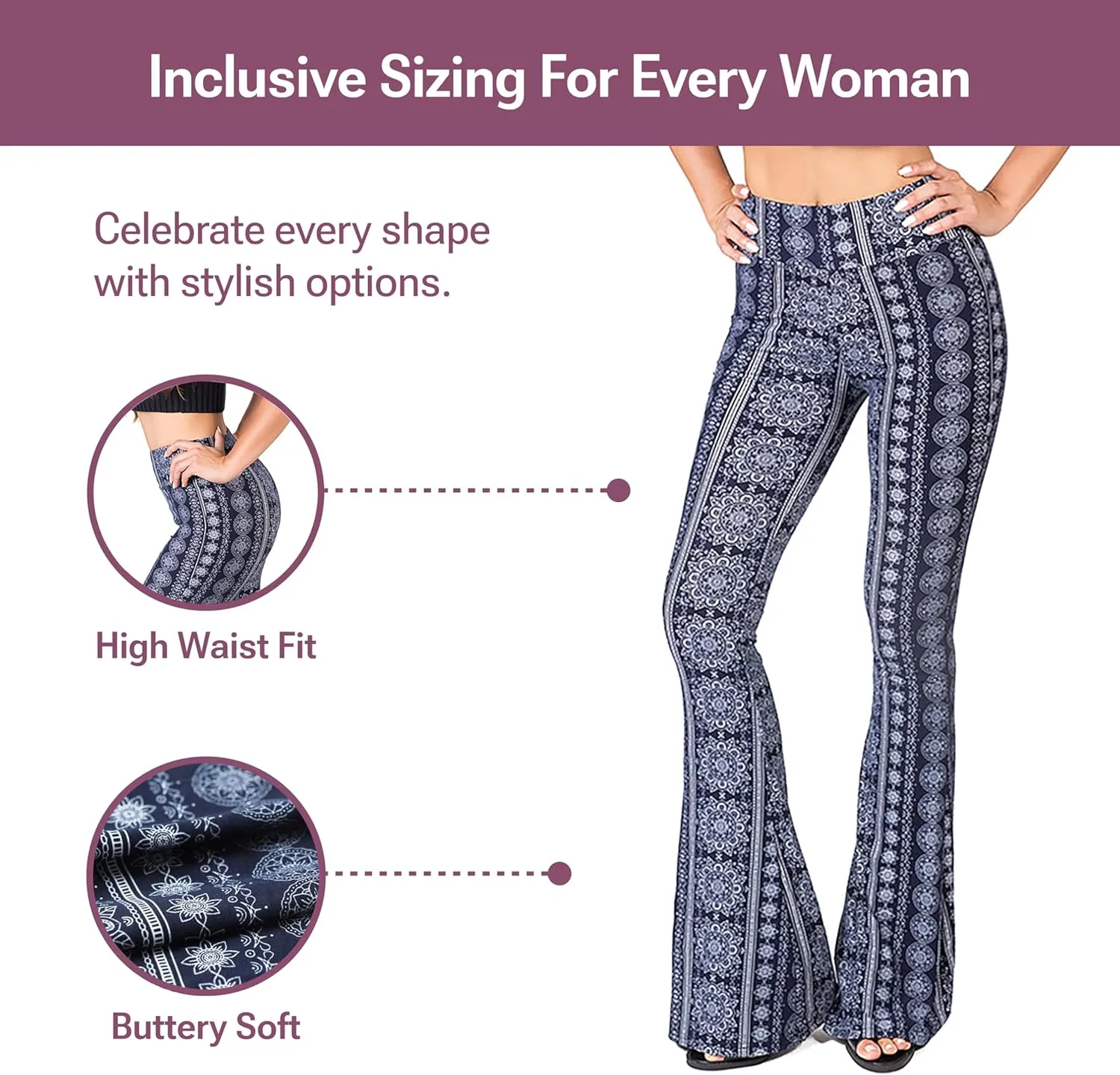 SATINA High Waisted Flare Leggings for Women - Yoga Pants for Women - Buttery Soft Bell Bottom Palazzo - Versatile Sizing