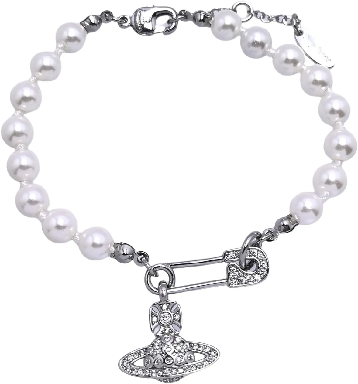 Saturn Pearl Bracelet for Women Planet Jewelry Pin Saturn Accessories for Women Saturn Charm Bracelet with Zirconia, Jewelry Gift for Mother Wife Daughter for Anniversary Birthday