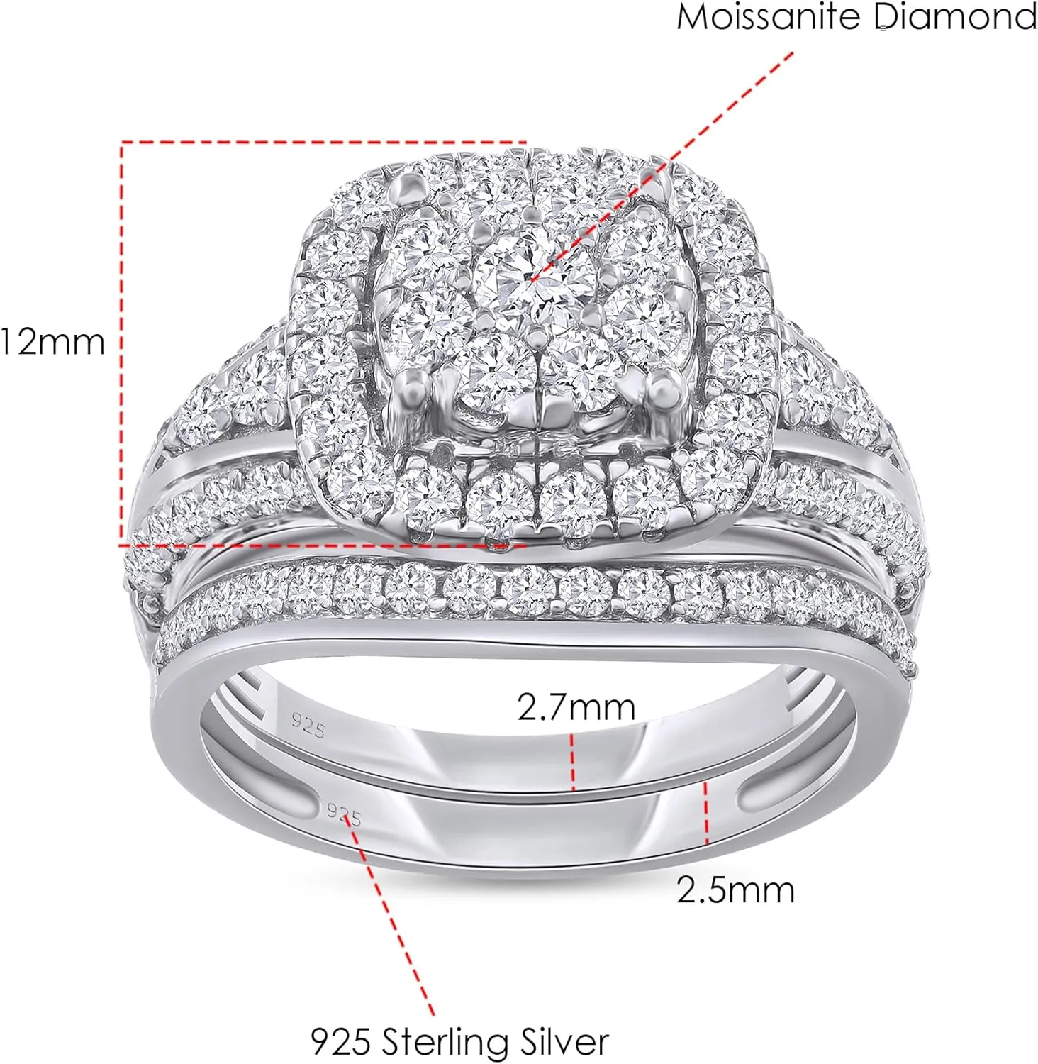 SAVEARTH DIAMONDS 1 1/4 CTTW Round Lab Created Moissanite & Lab Grown Diamond Double Halo Bridal Set Wedding Ring In 14k Gold Over Sterling Silver (1.25 Cttw), Gift For Her