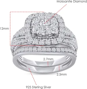 SAVEARTH DIAMONDS 1 1/4 CTTW Round Lab Created Moissanite & Lab Grown Diamond Double Halo Bridal Set Wedding Ring In 14k Gold Over Sterling Silver (1.25 Cttw), Gift For Her