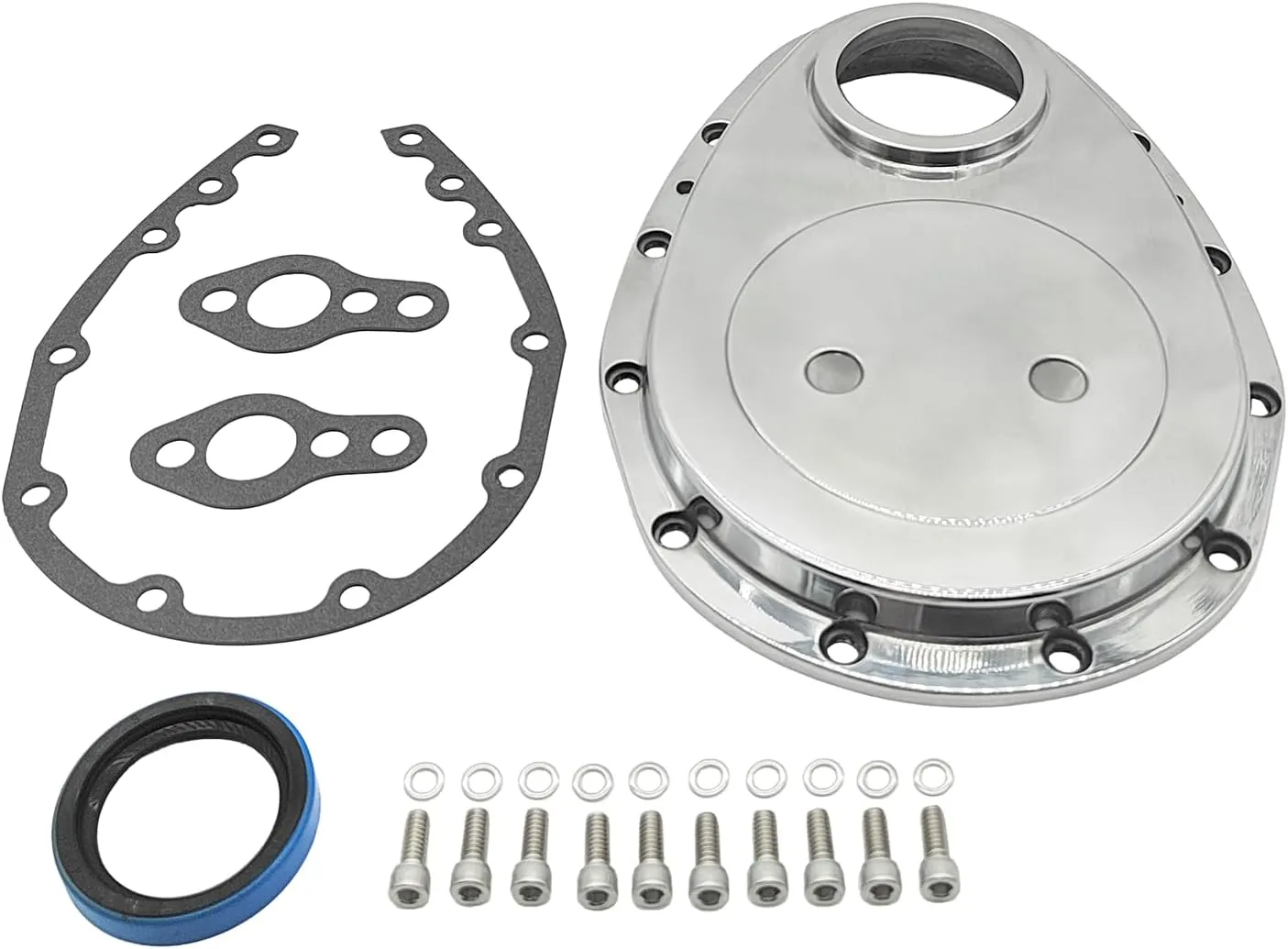 SBC Polished Aluminum Timing Chain Cover Kit Fits SB Chevy 283 305 327 350 383 400
