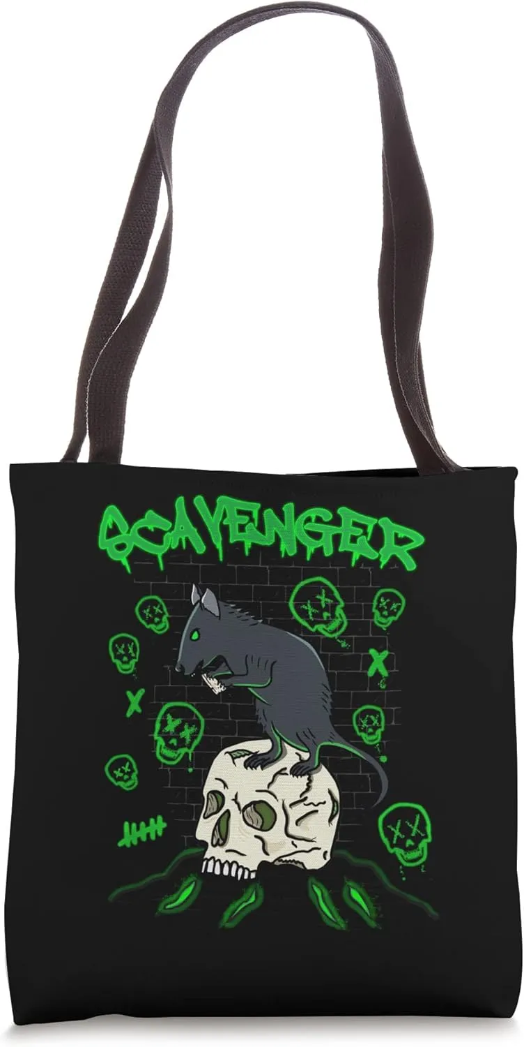 Scavenger rat over skull, radioactive graffity art Tote Bag