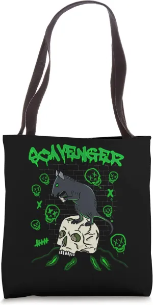 Scavenger rat over skull, radioactive graffity art Tote Bag