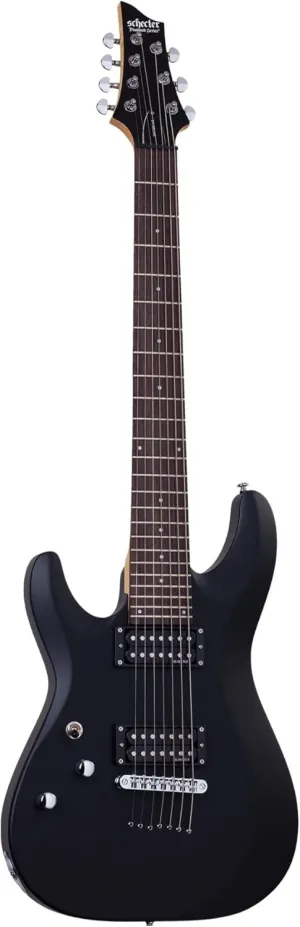 Schecter C-7 DELUXE LH Satin Black 7-String Solid-Body Electric Guitar, Satin Black