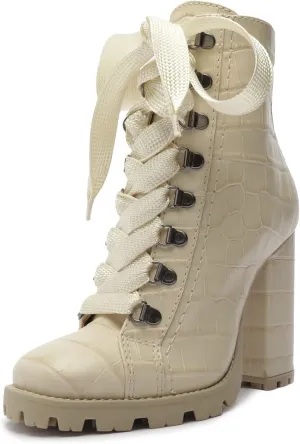 SCHUTZ Women's Zhara Lace Up Ankle Boot, Eggshell, Size 6.5
