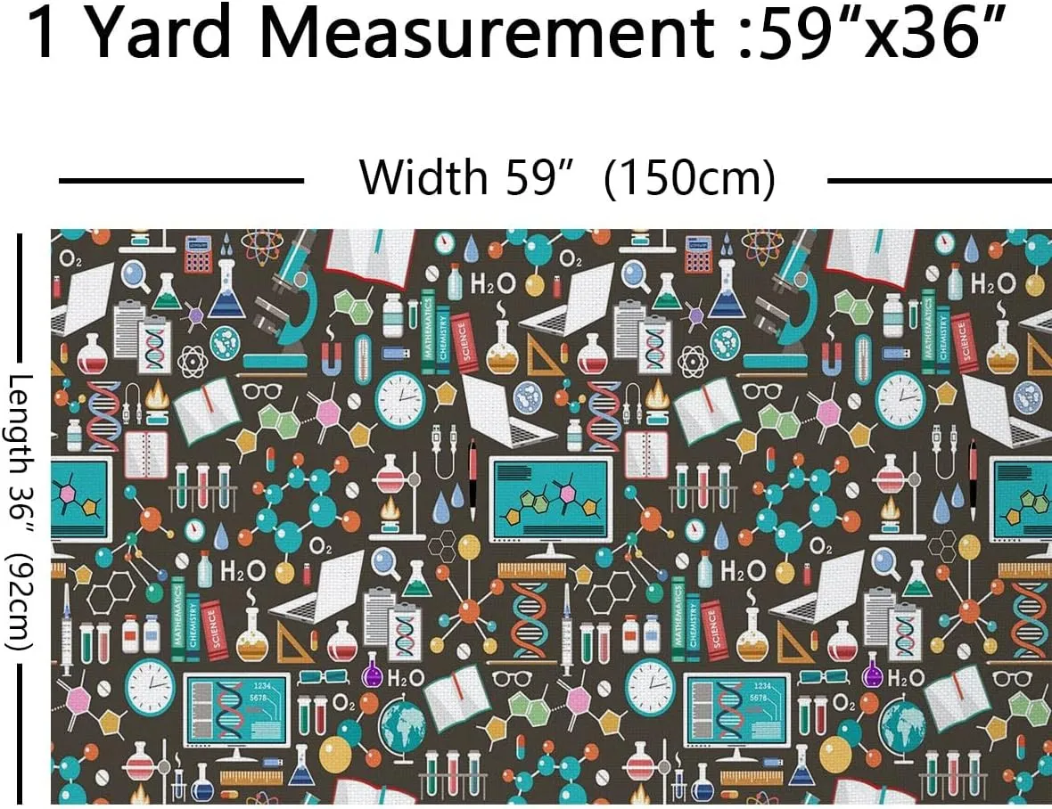 Science Fabric by The Yard, Chemical Biology Upholstery, Educational Experiment Decorative, DNA Indoor Outdoor, Book Globe DIY Art Teens Waterproof, Blue Green, 2 Yards
