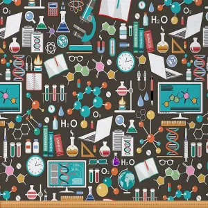 Science Fabric by The Yard, Chemical Biology Upholstery, Educational Experiment Decorative, DNA Indoor Outdoor, Book Globe DIY Art Teens Waterproof, Blue Green, 2 Yards