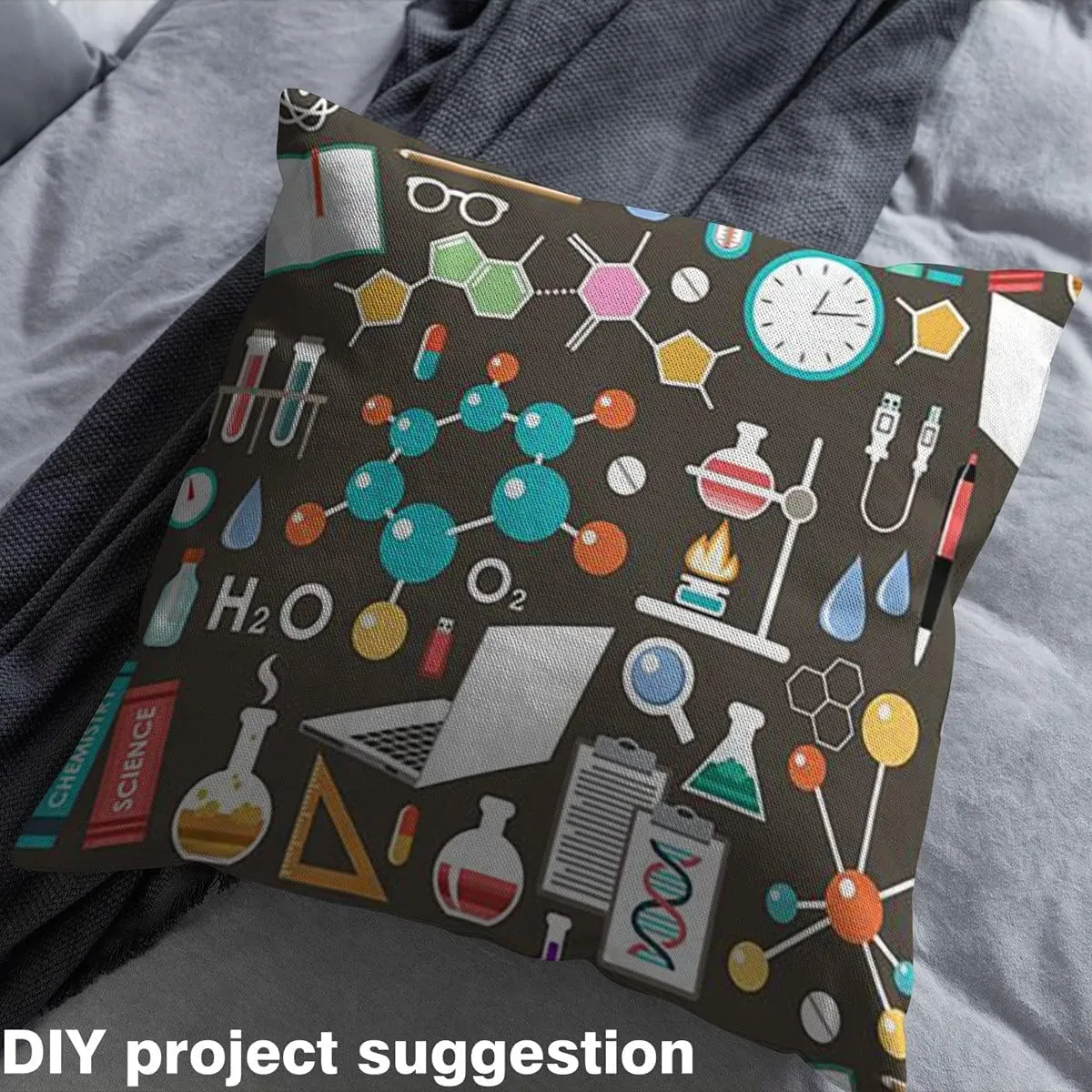 Science Fabric by The Yard, Chemical Biology Upholstery, Educational Experiment Decorative, DNA Indoor Outdoor, Book Globe DIY Art Teens Waterproof, Blue Green, 2 Yards