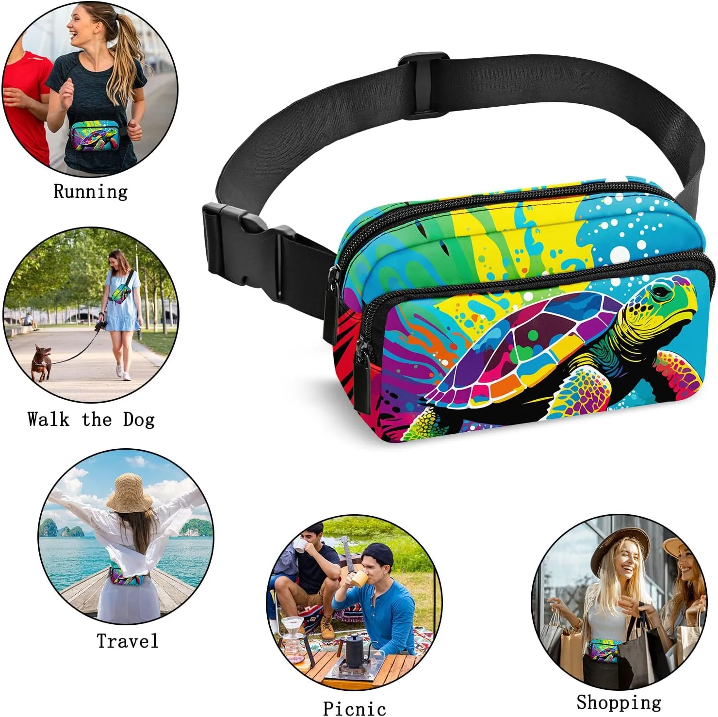 Sea Turtle Fanny Pack Women Belt Bag Fashion Waist Pack Easy for Store with Adjustable Strap Traveling Hiking Running Walking
