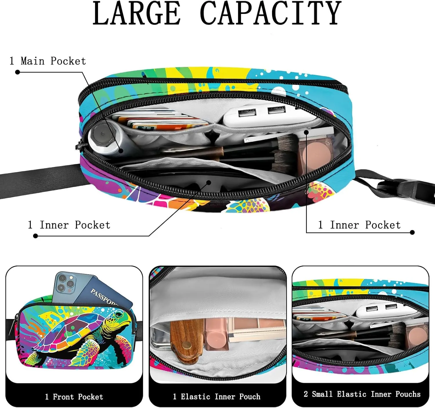 Sea Turtle Fanny Pack Women Belt Bag Fashion Waist Pack Easy for Store with Adjustable Strap Traveling Hiking Running Walking