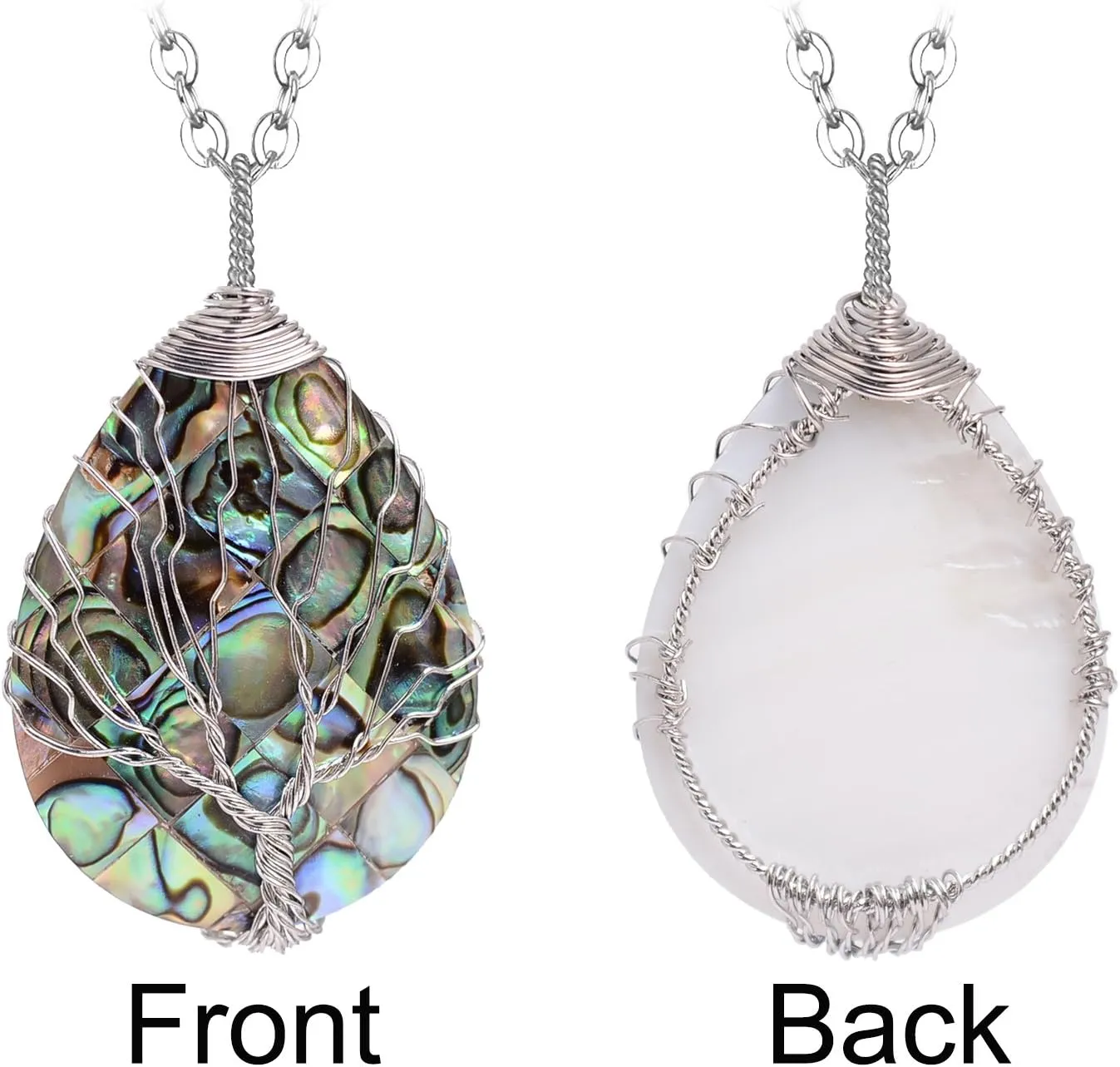 sedmart Tear Drop Abalone Shell Pendent Necklace Wire Wrap Abalone Shell Tree of Life Pendant Necklace Fashion Necklace Jewelry for Women handmade necklace mothers day necklace for mom jewelry