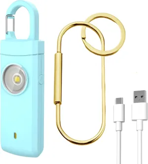 Self Defense USB Rechargeable Alarm,130 dB Loud Siren with LED Strobe Light,Keychain Design for Easier Carrying, Personal Alarm for Women, Children, Elderly. (Aqua)