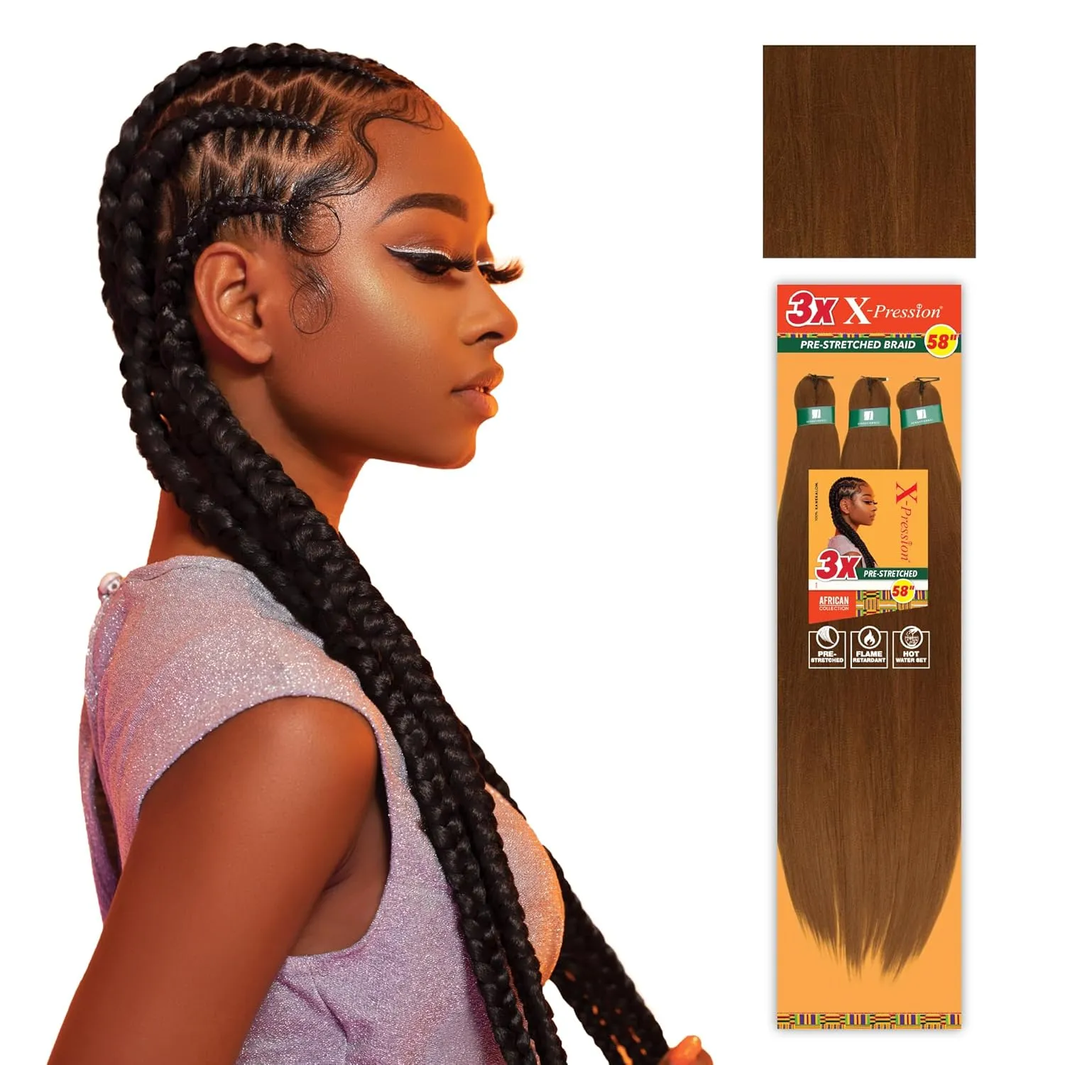 Sensationnel X-pression prestretched braiding hair - 3x braid 58 inch all kanekalon flame retardant synthetic braid for box braids and twists (3 pack, 30 LIGHTAUBURN)