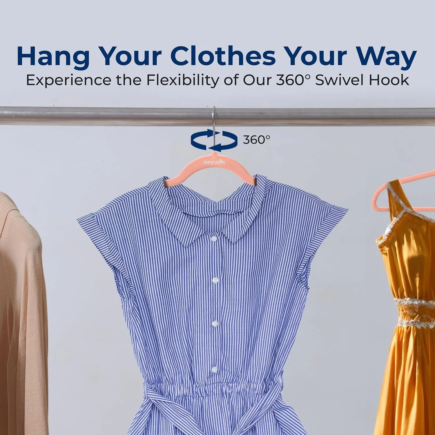 SereneLife 150 Pack Velvet Hangers - Non-Slip with 360° Swivel Hook - Ultra-Thin, Lightweight, Space-Saving, Felt Hangers for Shirts, Sweaters, Hoodies, Kids Clothes & Dresses