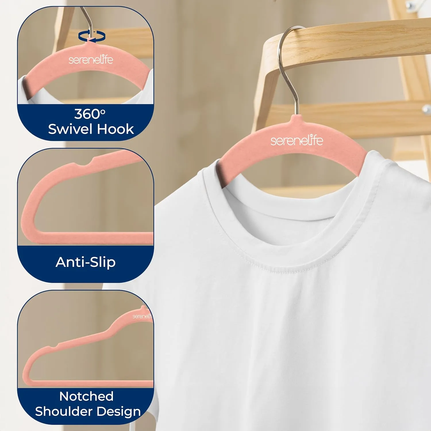 SereneLife 150 Pack Velvet Hangers - Non-Slip with 360° Swivel Hook - Ultra-Thin, Lightweight, Space-Saving, Felt Hangers for Shirts, Sweaters, Hoodies, Kids Clothes & Dresses